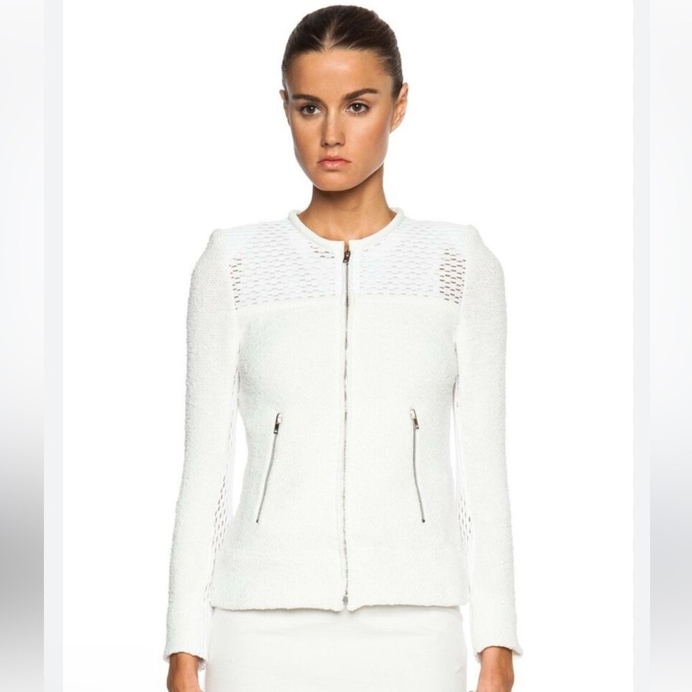 IRO Hurley White Tweed Boucle Zip Up Jacket
